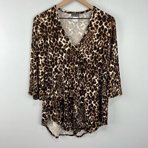 Jordan Taylor Leopard Animal Print V Neck Blouse S